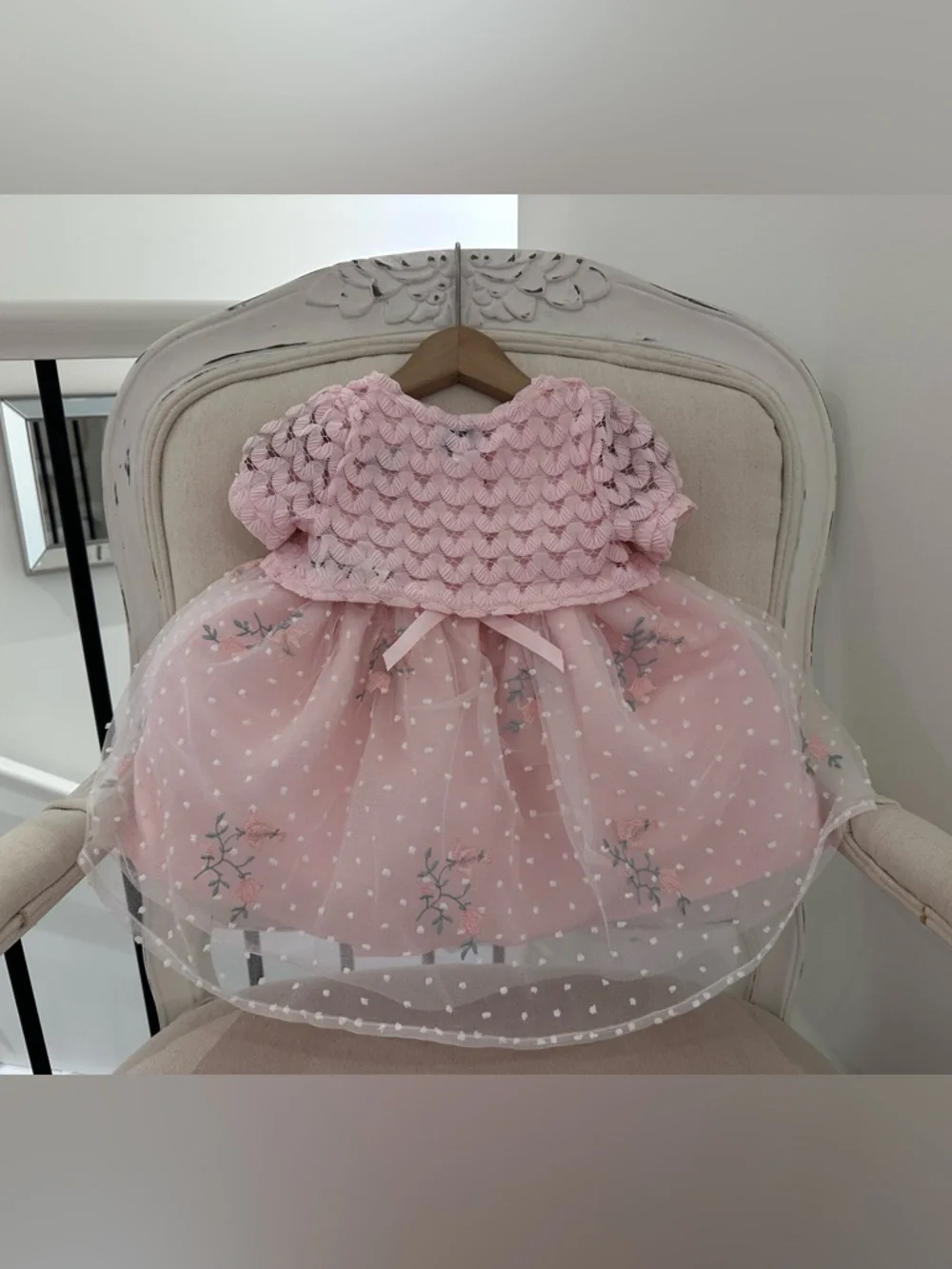 🦢 18 Mth Gorgeous Pink Tulle Princess Baby Dress with Matching Knit Bolero NWOT - Picture 3 of 16